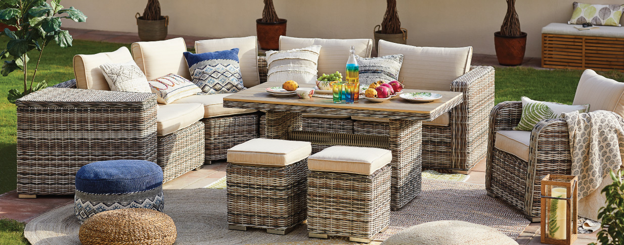 Outdoor living with a sofa and table set
